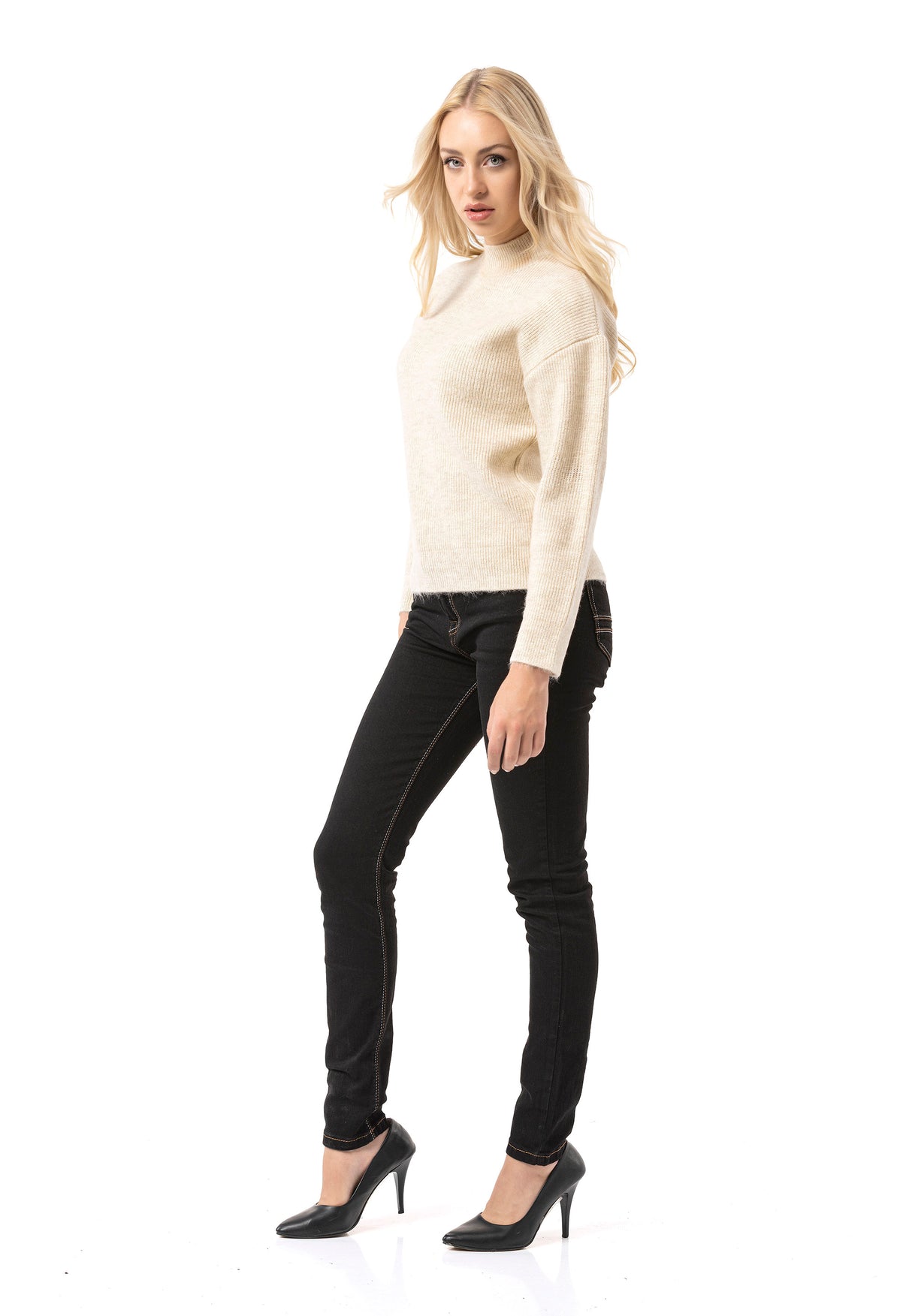 WP262 Damen Strickpullover – Gerippter Pullover mit Stehkragen & Relaxed Fit | Zeitloser Casual-Look für Alltag & Übergangszeit