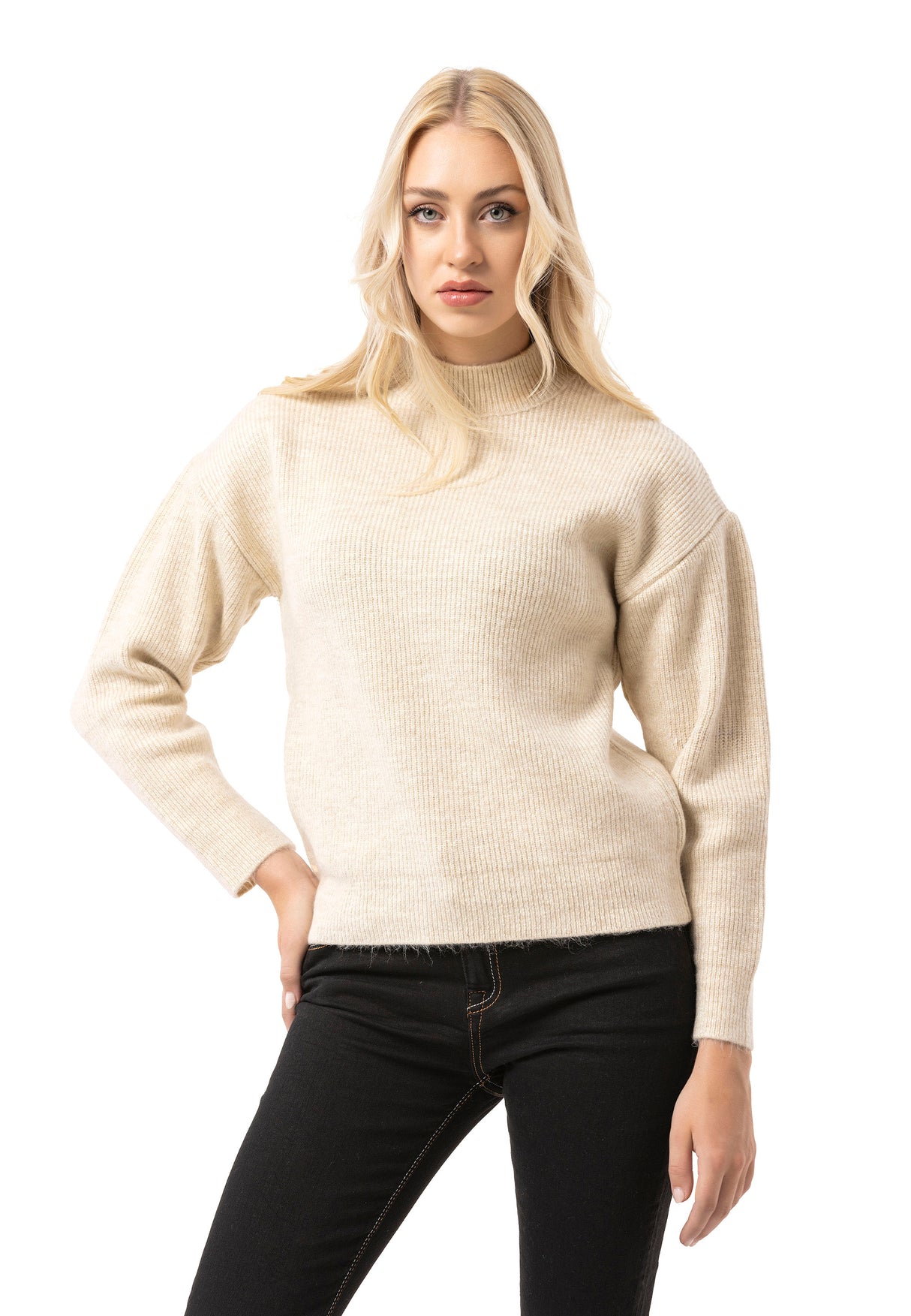 WP262 Damen Strickpullover – Gerippter Pullover mit Stehkragen & Relaxed Fit | Zeitloser Casual-Look für Alltag & Übergangszeit
