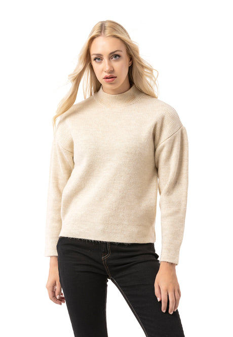 WP262 Damen Strickpullover – Gerippter Pullover mit Stehkragen & Relaxed Fit | Zeitloser Casual-Look für Alltag & Übergangszeit