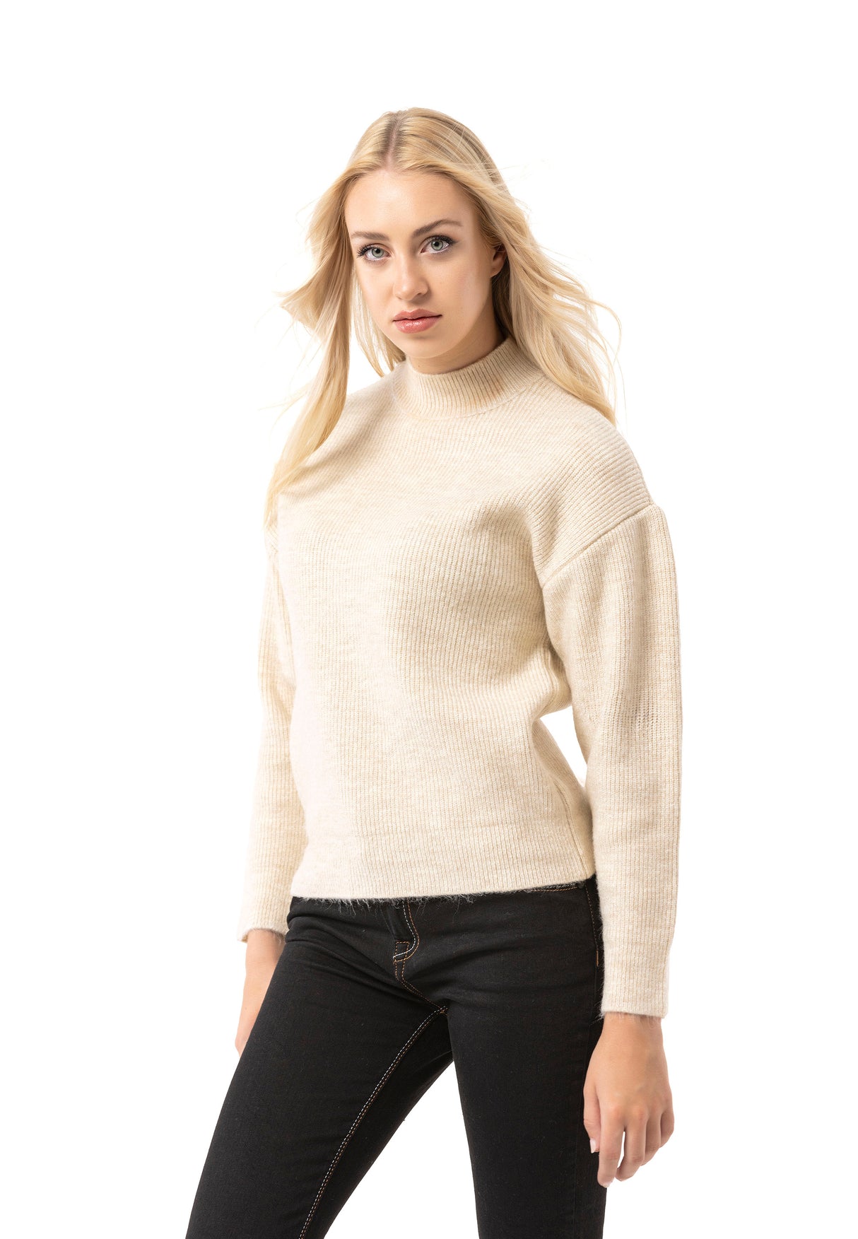 WP262 Damen Strickpullover – Gerippter Pullover mit Stehkragen & Relaxed Fit | Zeitloser Casual-Look für Alltag & Übergangszeit