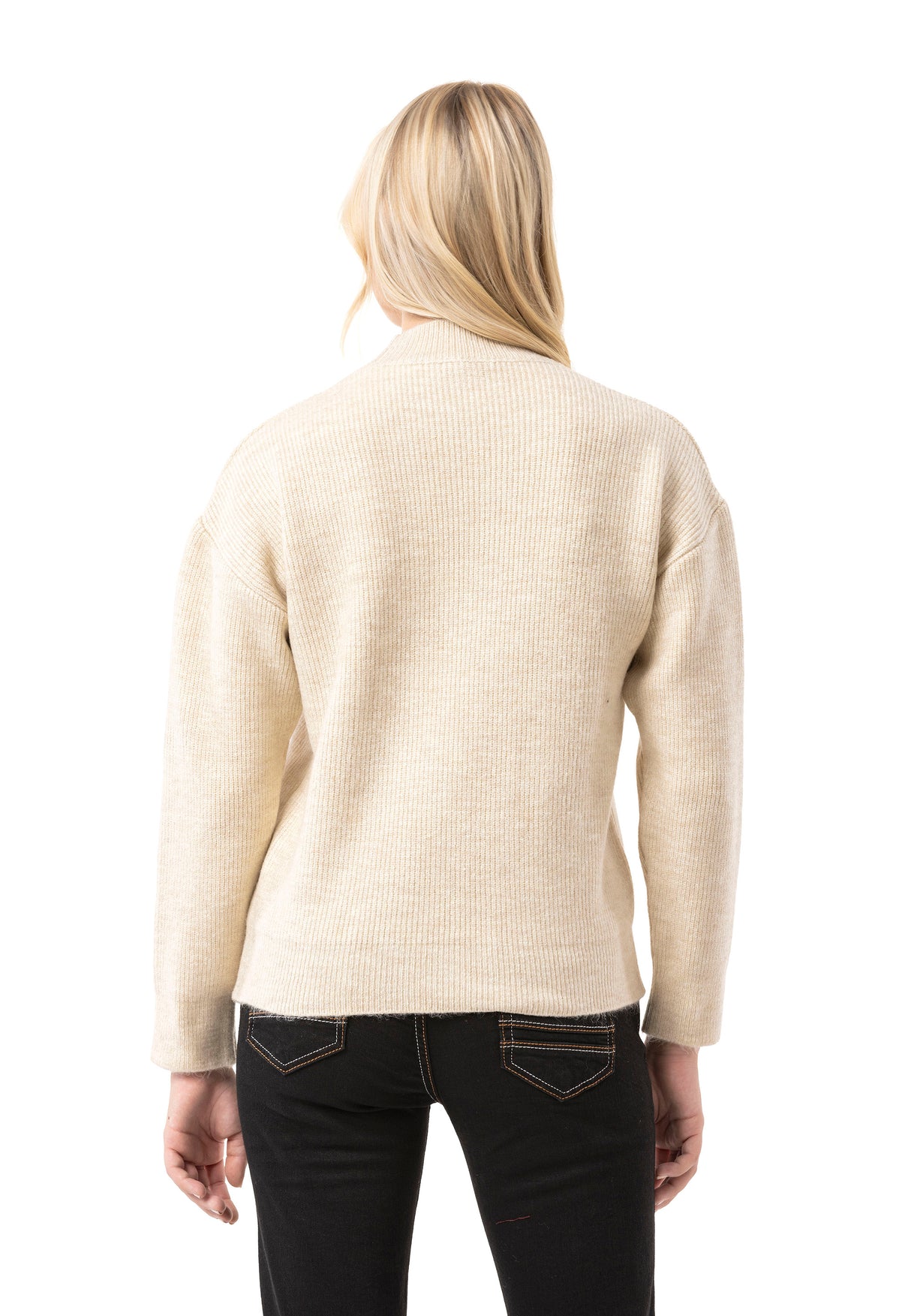 WP262 Damen Strickpullover – Gerippter Pullover mit Stehkragen & Relaxed Fit | Zeitloser Casual-Look für Alltag & Übergangszeit