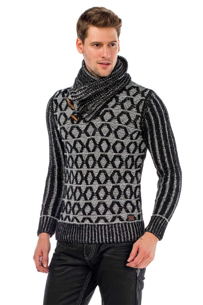 CP187 men's turtleneck sweater with contrast trick pattern