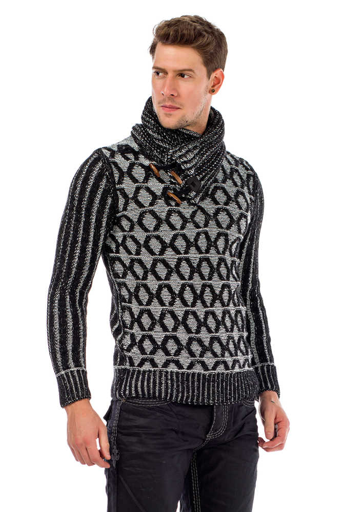 CP187 men's turtleneck sweater with contrast trick pattern