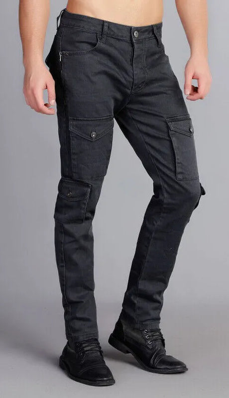 CD205 Jeans droit pour hommes avec poches cargo tendance