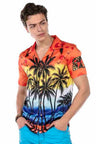 CH186 Herren Kurzarmhemd mit großem Hawai-Print