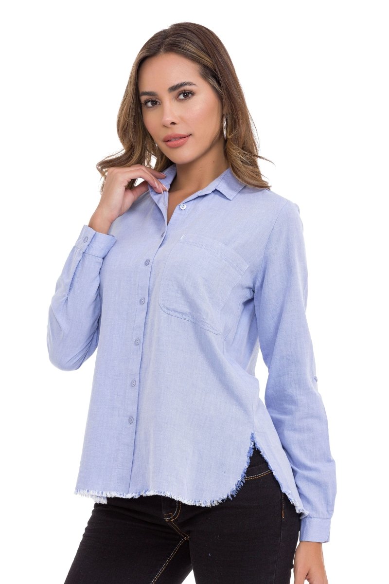 WH124 Camisa para mujeres con detalles de hendidura y deshilachada