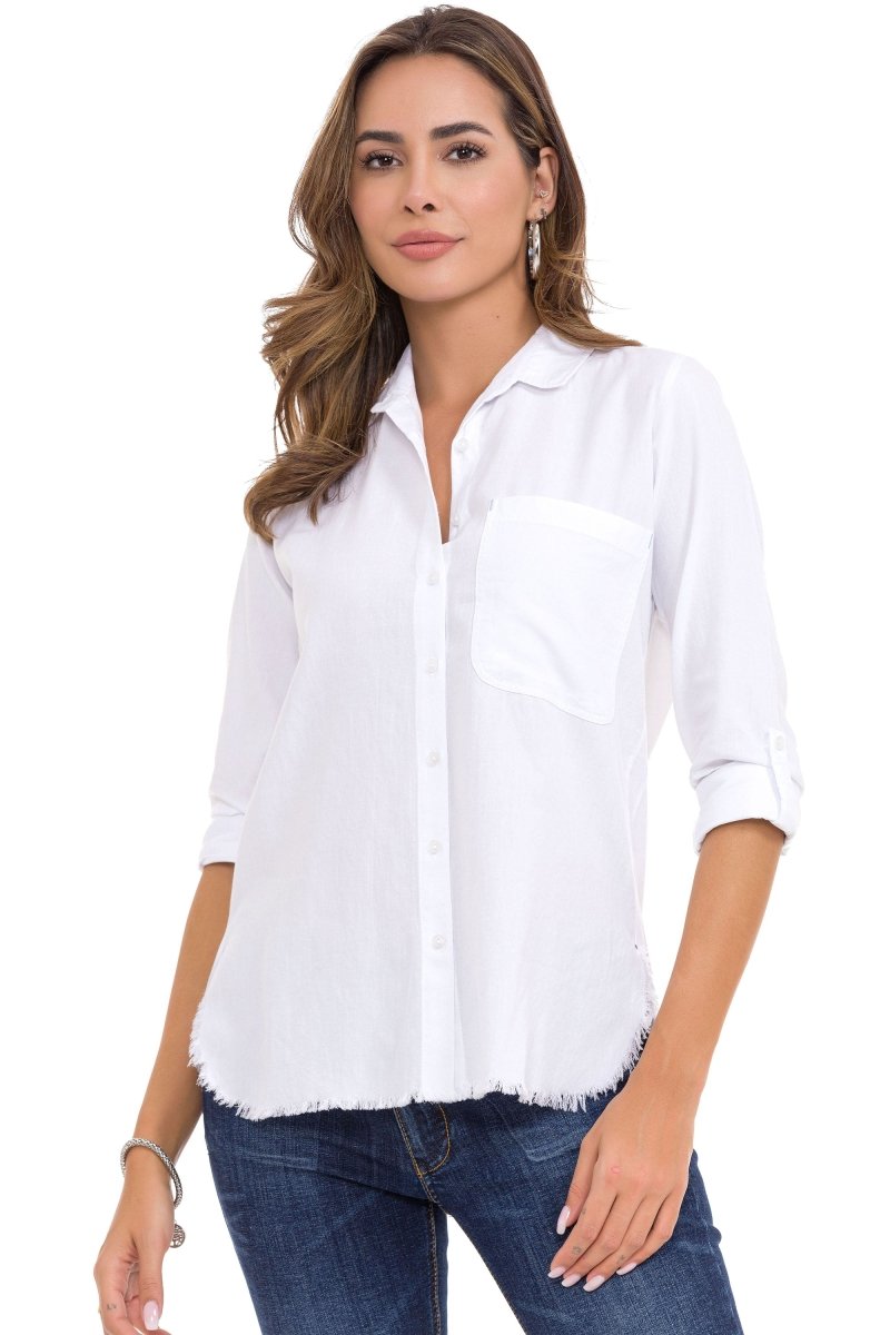 WH124 Camisa para mujeres con detalles de hendidura y deshilachada