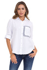 WH128 Camisa para mujeres con detallados detallados a rayas