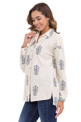 WH129 Camisa para mujeres con patrones de primavera de ocio