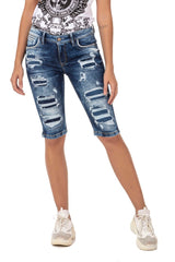WK181 damskie jeansowe szorty z efektami zniszczenia