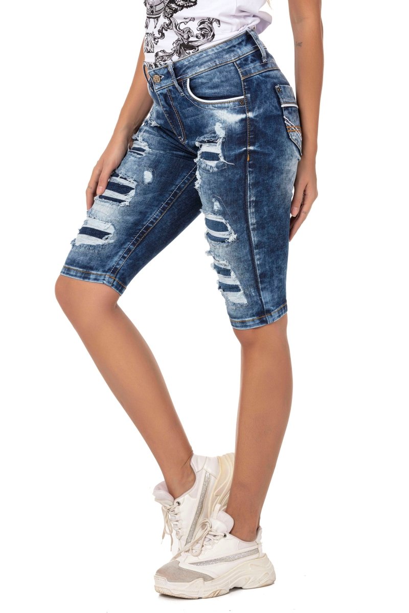 WK181 Women Jeans Shorts con efectos destruidos