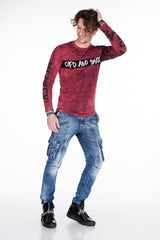 CL254 Herren Sweatshirt– Grüner Langarm Pullover mit Street Denim Print