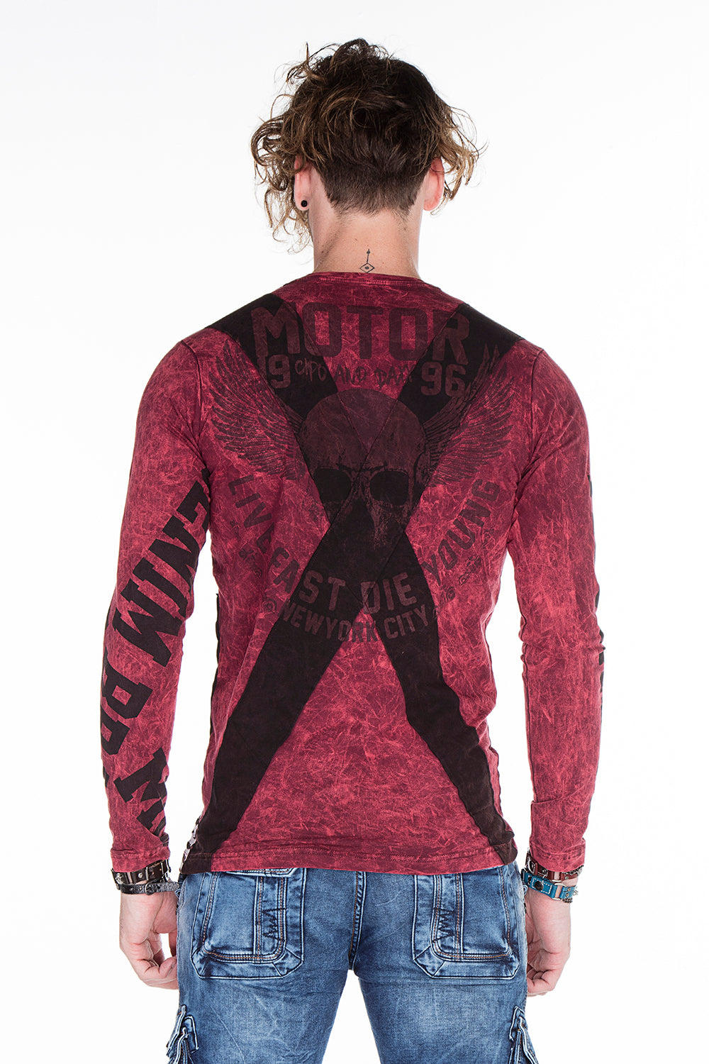 CL254 Herren Sweatshirt– Grüner Langarm Pullover mit Street Denim Print