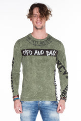 CL254 Herren Sweatshirt– Grüner Langarm Pullover mit Street Denim Print