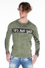 CL254 Herren Sweatshirt– Grüner Langarm Pullover mit Street Denim Print