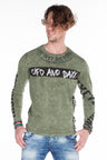 CL254 Herren Sweatshirt– Grüner Langarm Pullover mit Street Denim Print