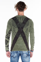 CL254 Herren Sweatshirt– Grüner Langarm Pullover mit Street Denim Print