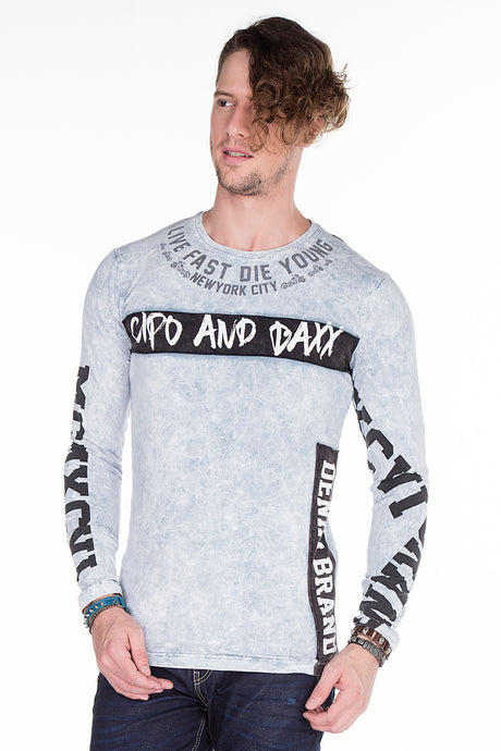 CL254 Herren Sweatshirt– Grüner Langarm Pullover mit Street Denim Print