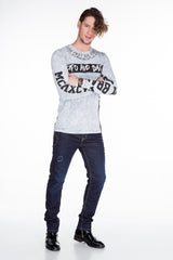 CL254 Herren Sweatshirt– Grüner Langarm Pullover mit Street Denim Print