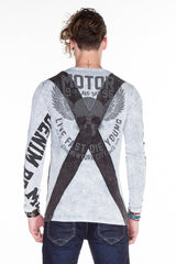 CL254 Herren Sweatshirt– Grüner Langarm Pullover mit Street Denim Print