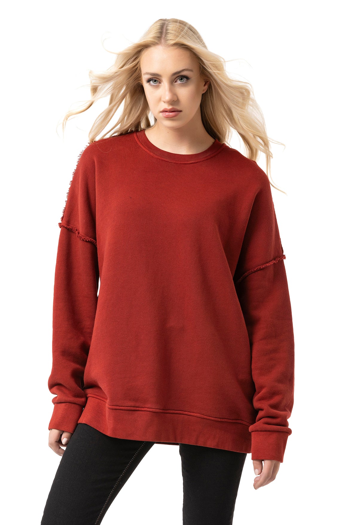 WL371 Damen Oversize Sweatshirt – Locker geschnittener Pullover mit Strukturmuster & Nahtdetails | Stylische Streetwear für Alltag & Freizeit