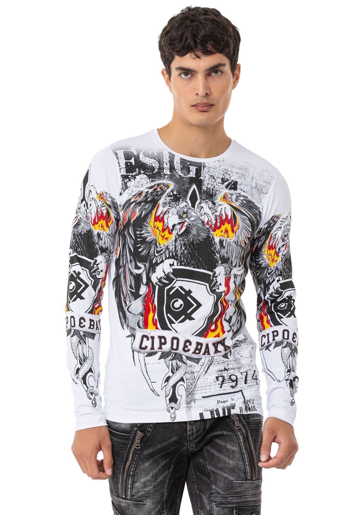 CL553 men long -sleeved shirt with unusual print