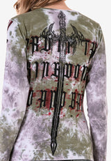 WL282 Mujeres camisa larga de mangas con piedra de brillo moderna