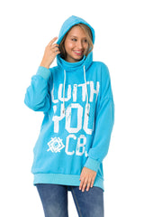 WL345 Damen Kapuzensweatshirt mit coolem Markenprint und Loop-Schal