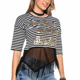 WT277 Women T-shirt met asymmetrische mesh-insert