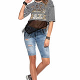 WT277 Women T-shirt met asymmetrische mesh-insert