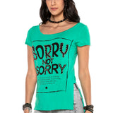 WT282 T-shirt damski z nadrukiem i kamieniami