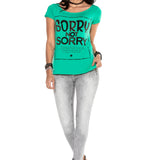 WT282 T-shirt damski z nadrukiem i kamieniami