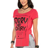 WT282 T-shirt damski z nadrukiem i kamieniami