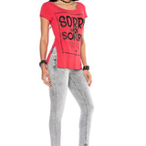 WT282 T-shirt damski z nadrukiem i kamieniami