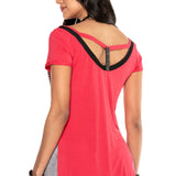 WT282 T-shirt damski z nadrukiem i kamieniami