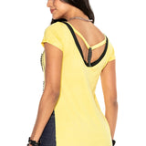 WT282 T-shirt damski z nadrukiem i kamieniami