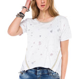 WT246 T-shirt damski z ozdobami