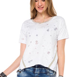 WT246 T-shirt damski z ozdobami