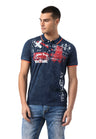 CT795 Herren Polo T-Shirt mit Print und Waschung – Regular Fit