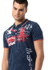 CT795 Herren Polo T-Shirt mit Print und Waschung – Regular Fit
