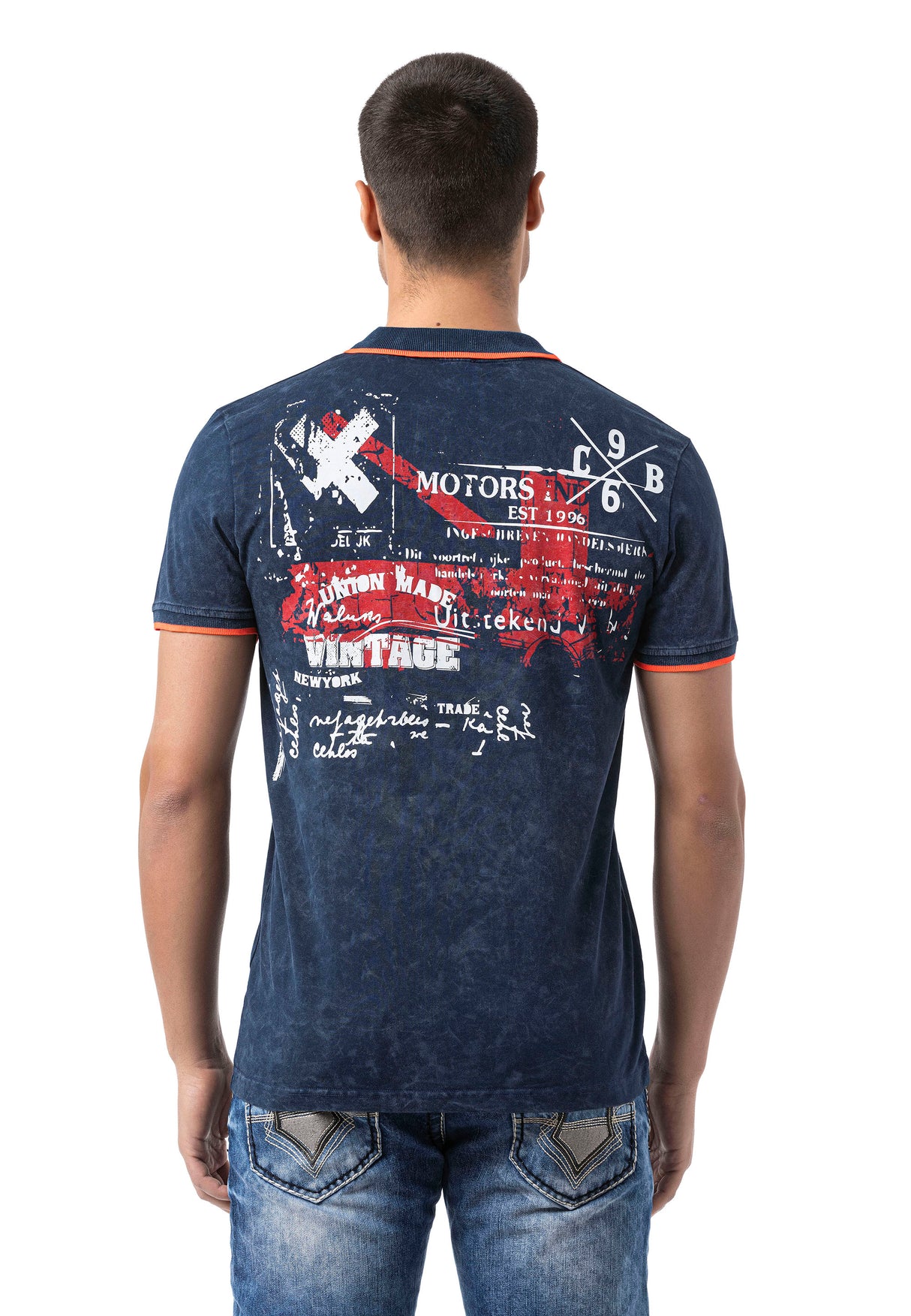 CT795 Herren Polo T-Shirt mit Print und Waschung – Regular Fit