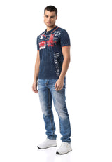 CT795 Herren Polo T-Shirt mit Print und Waschung – Regular Fit