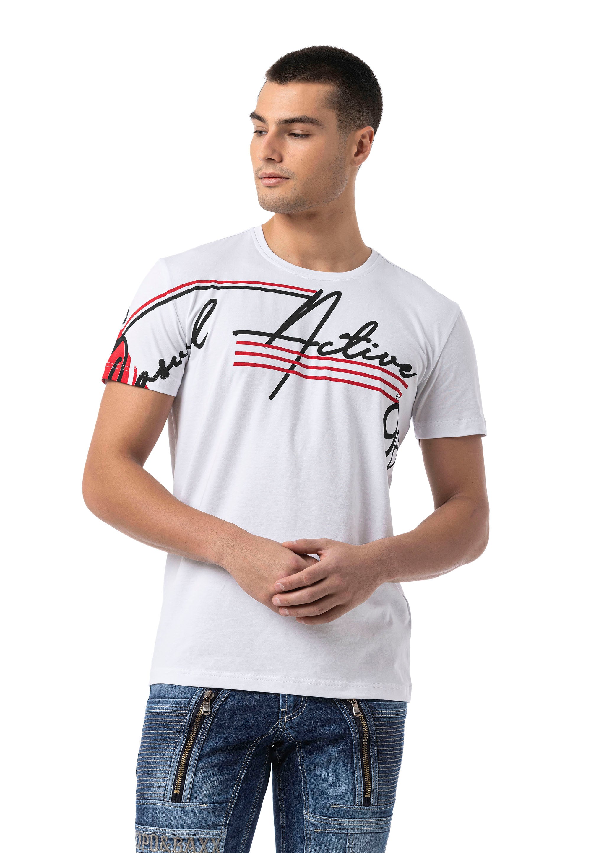CT796–Uomini T-Shirt con scollo rotondo e design stampato