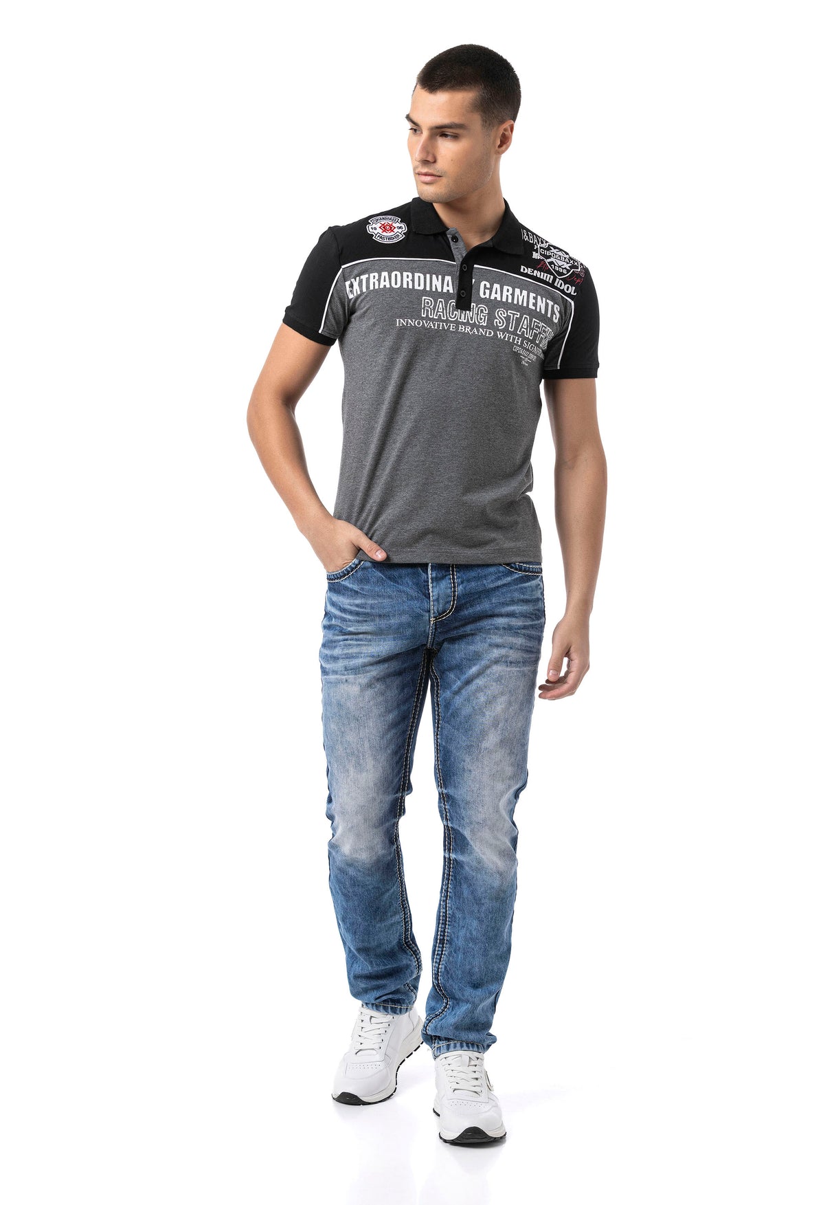 CT803-Mens Polo T-Shirt in Regular Fit with print and application