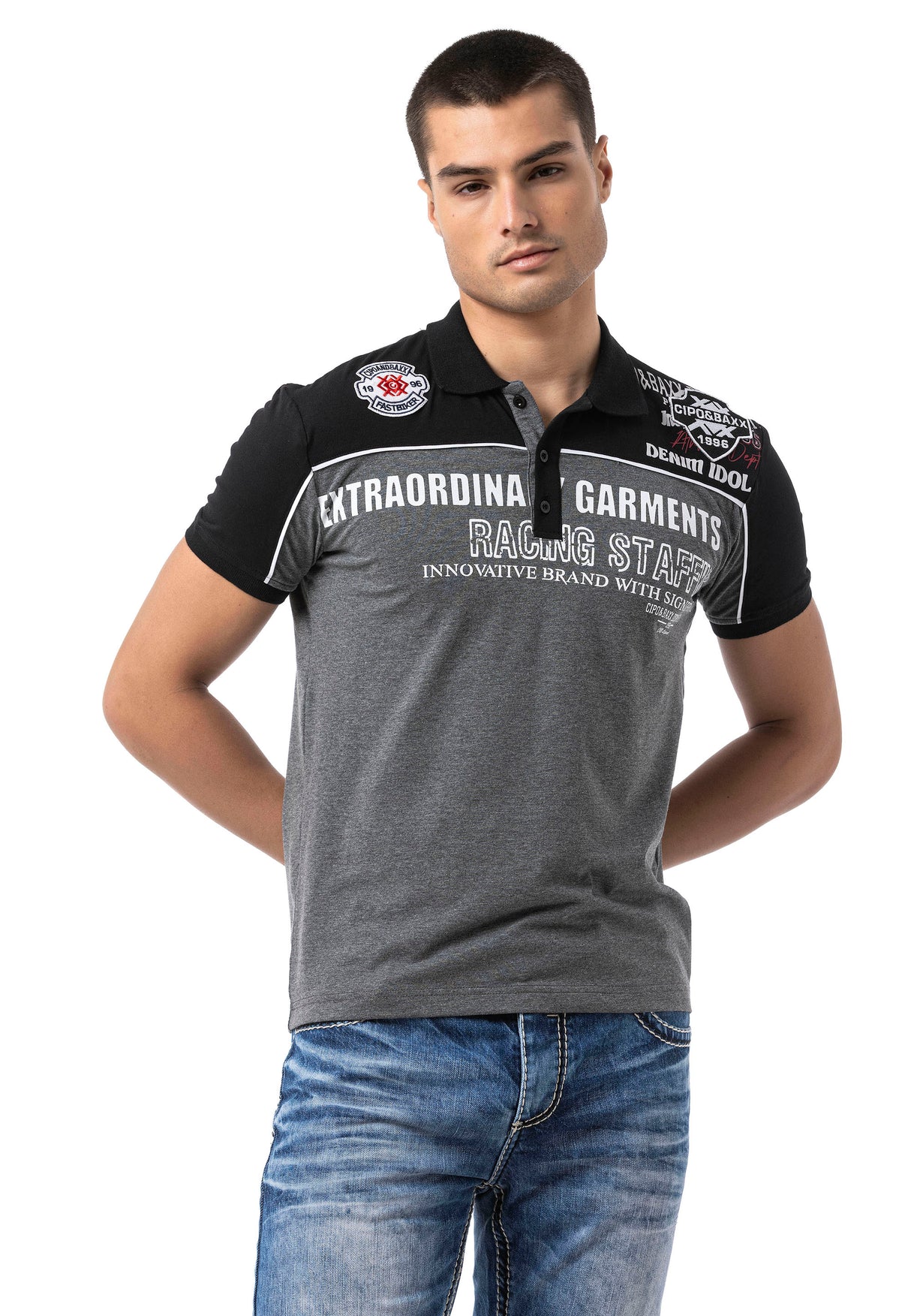 CT803-Mens Polo T-Shirt in Regular Fit with print and application