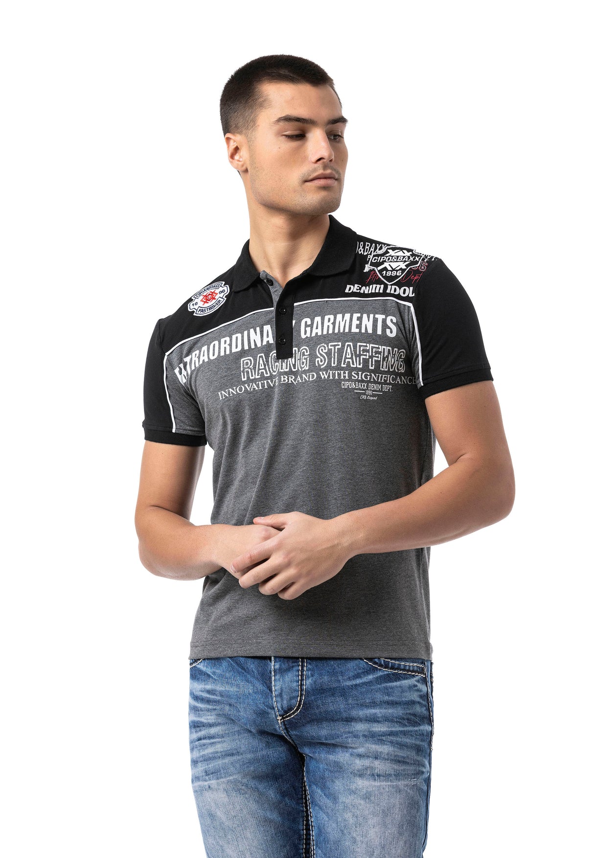 CT803-Mens Polo T-Shirt in Regular Fit with print and application