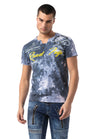 CT804-Herren T-Shirt mit Print-Waschung – Regular Fit