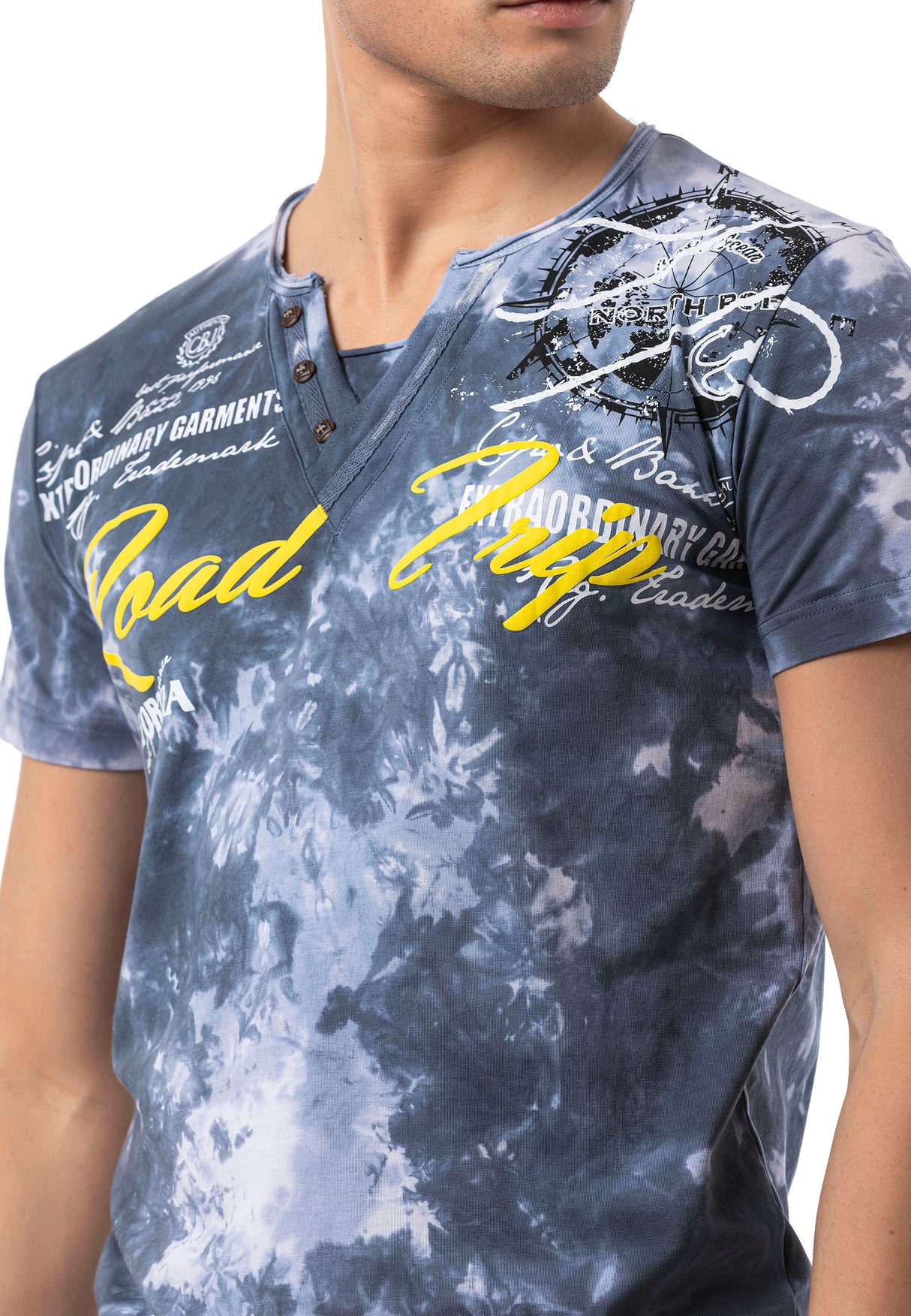 CT804-Herren T-Shirt mit Print-Waschung – Regular Fit