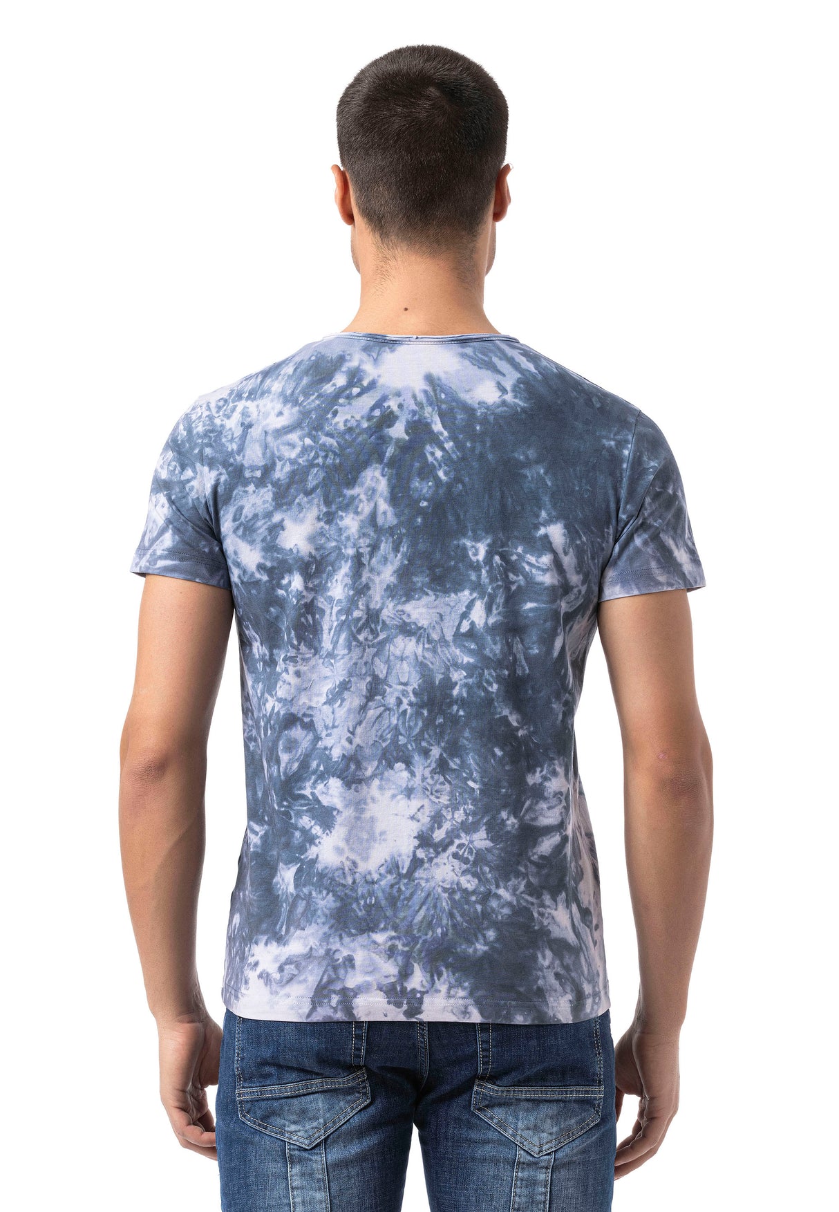 CT804-Herren T-Shirt mit Print-Waschung – Regular Fit