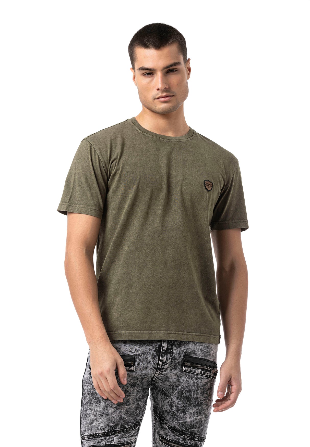 CT808-Herren T-Shirt im Relax Fit mit Waschung und Patch